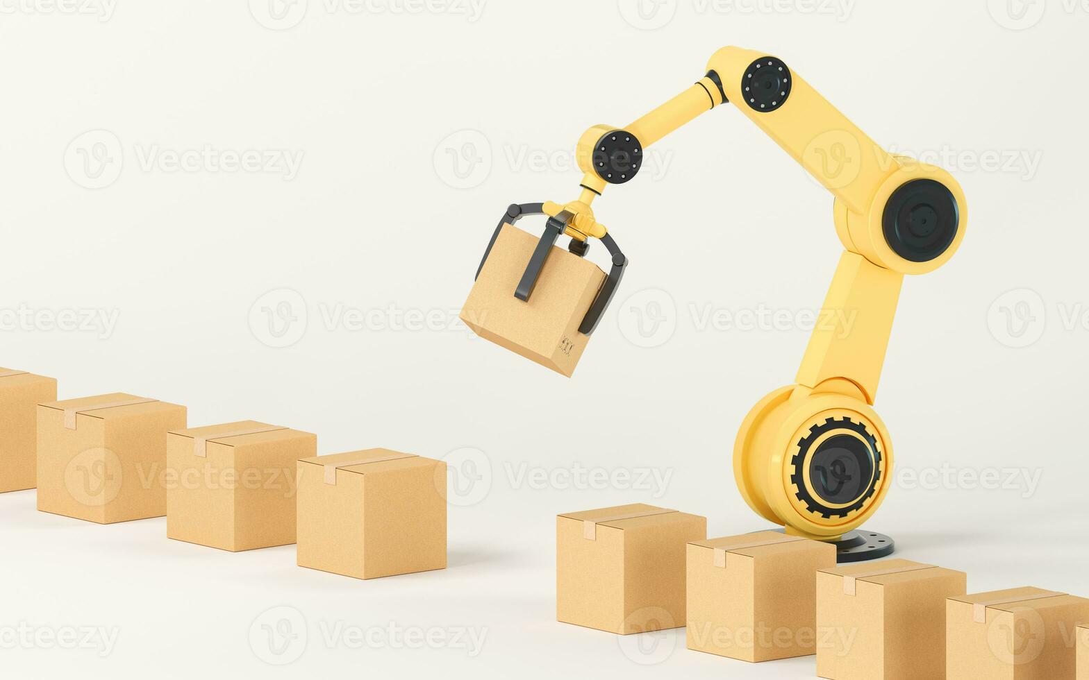 The robotic arm picks up the box, 3d rendering. photo