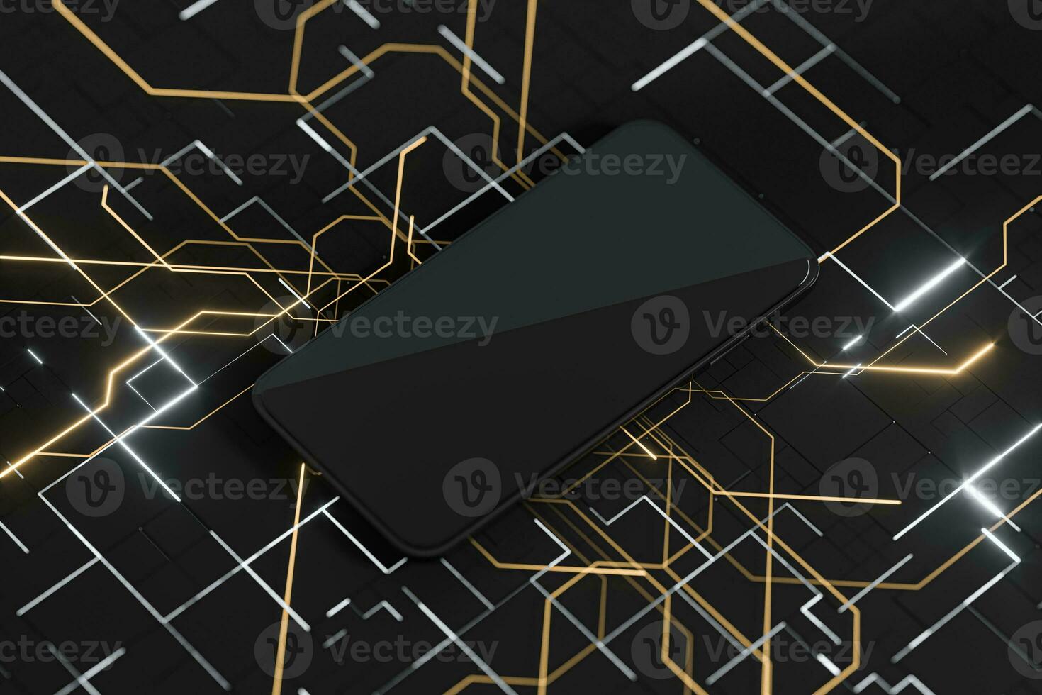 Mobile phone with electronics circuit board, 3d rendering. photo