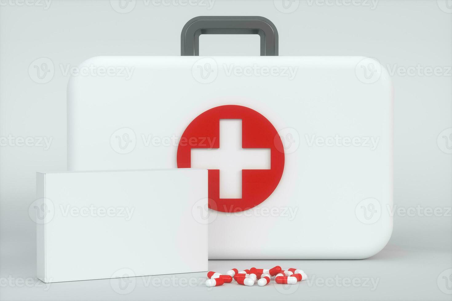 Medical kit and emergency medical equipment with white background,3d rendering. photo