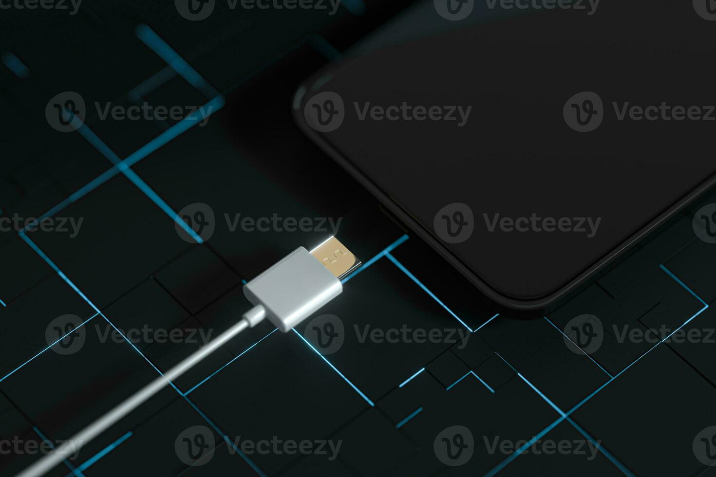 The charging mobile phone with circuit background, 3d rendering. photo