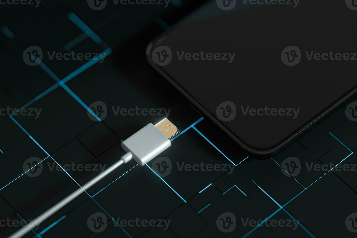 el cargando móvil teléfono con circuito fondo, 3d representación. foto