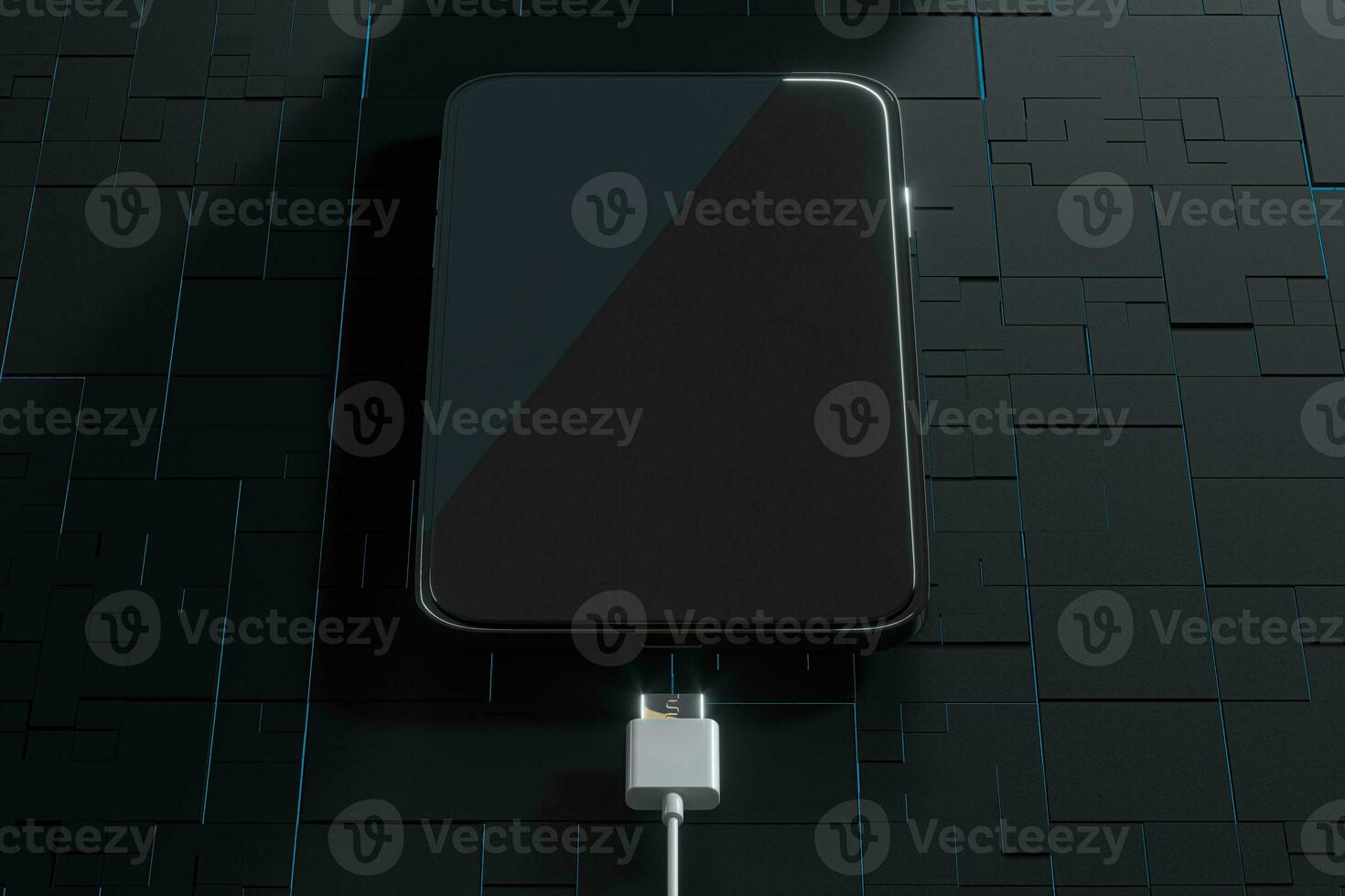 The charging mobile phone with circuit background, 3d rendering. photo