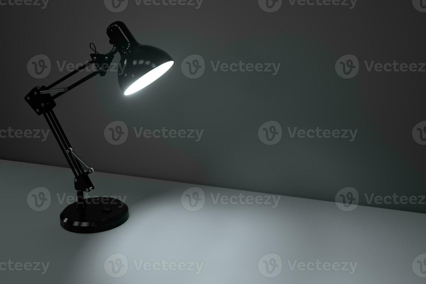 Black decorative lamps with empty desk background, 3d rendering. photo