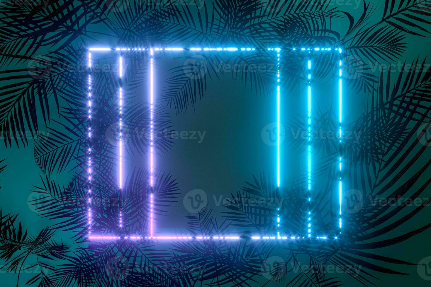 Plants and neon with dark background,3d rendering. photo