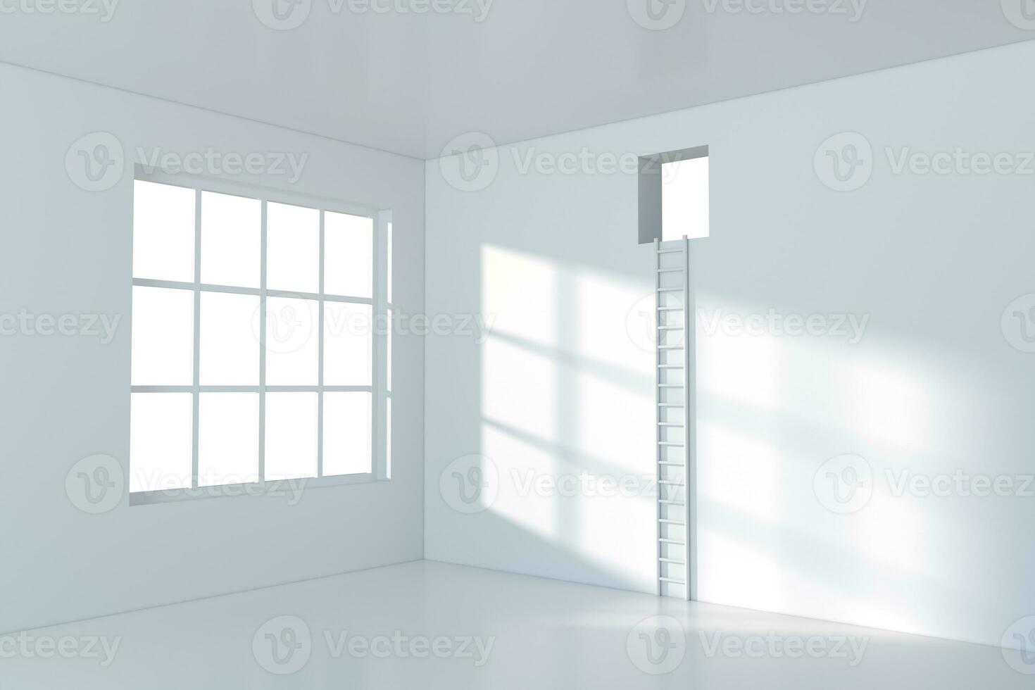 Conceptual room with a ladder lead to outside, 3d rendering. photo