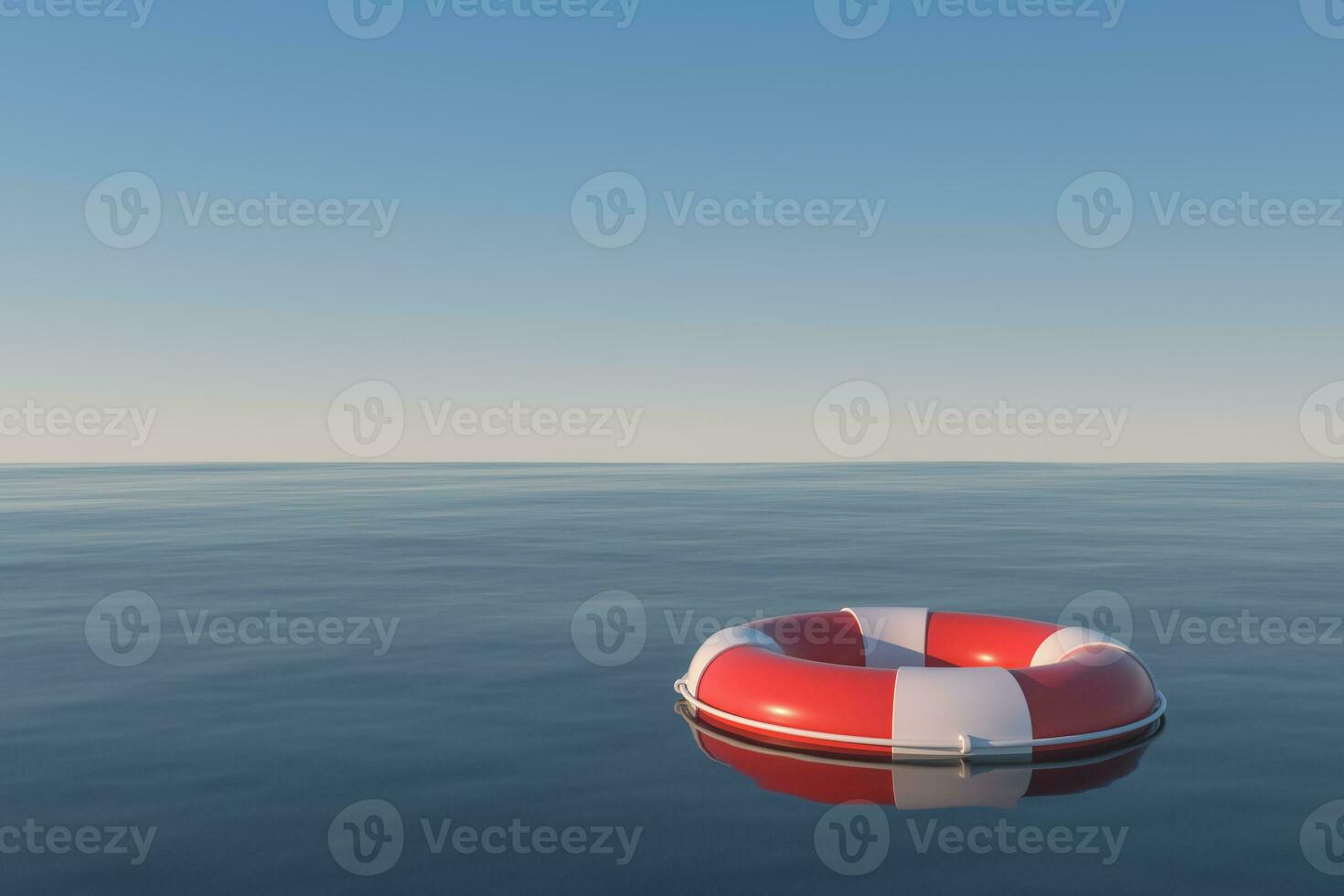 Life buoy on the ocean surface, 3d rendering. photo