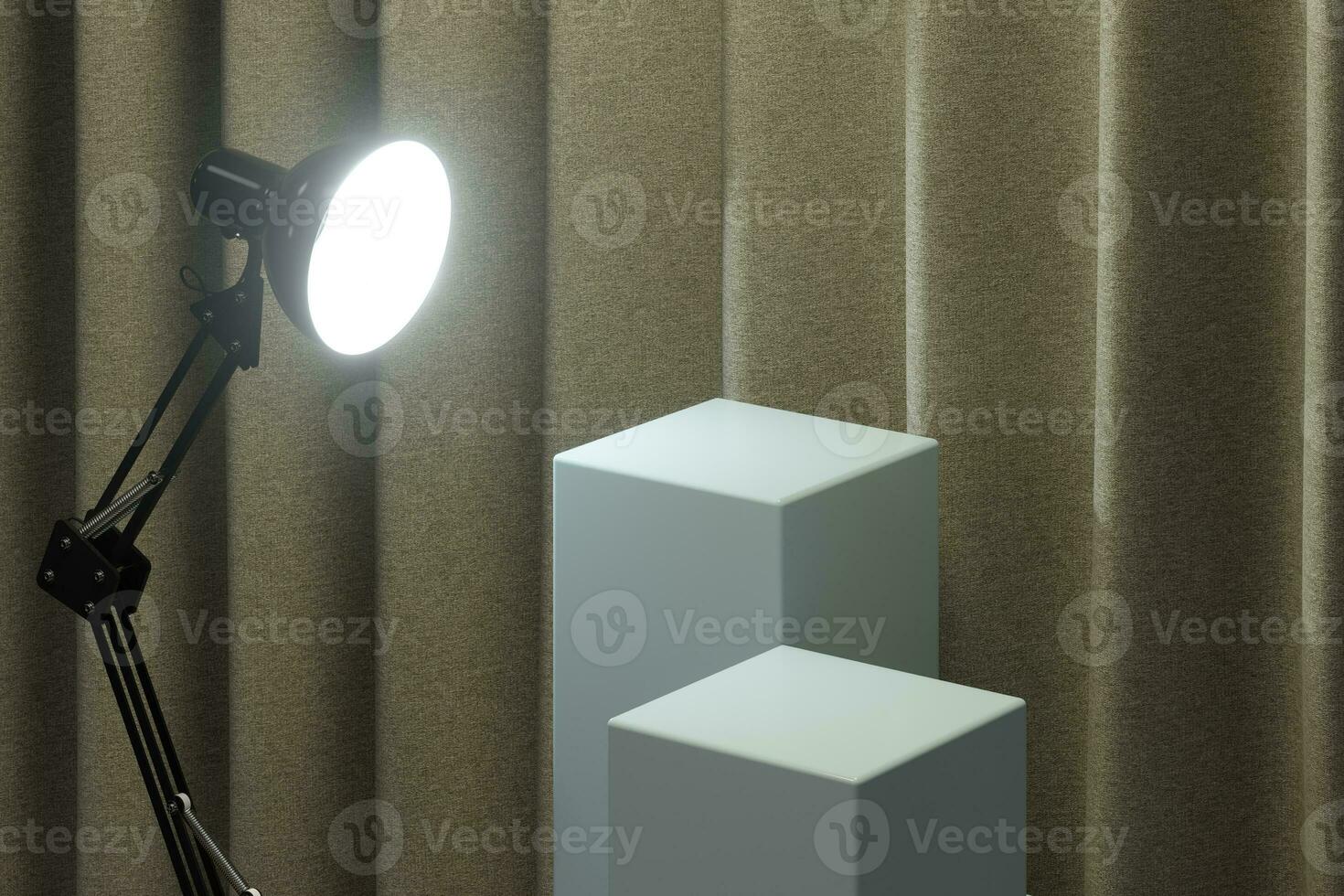 Empty still life podium with fabric curtain background, 3d rendering. photo