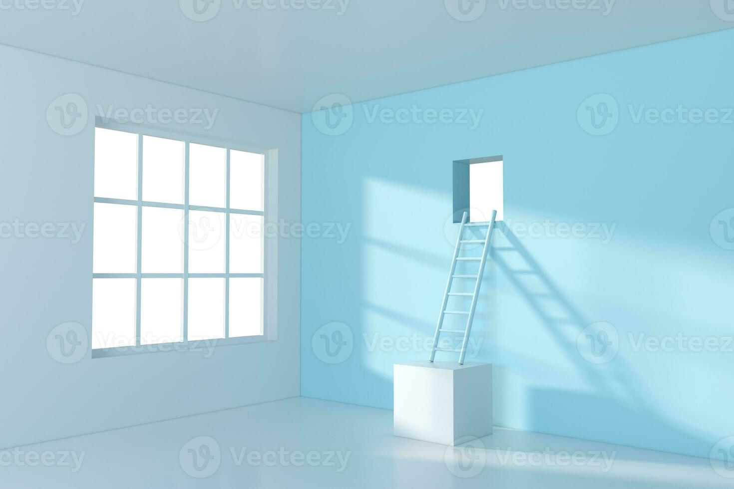 Conceptual room with a ladder lead to outside, 3d rendering. photo