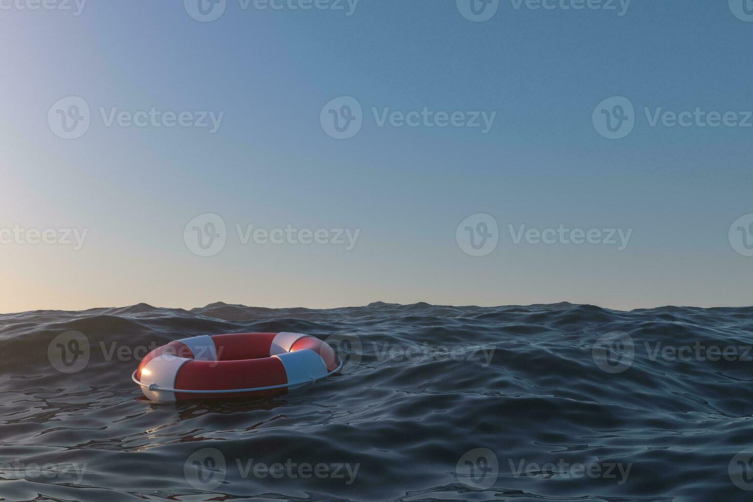 Life buoy on the ocean surface, 3d rendering. photo