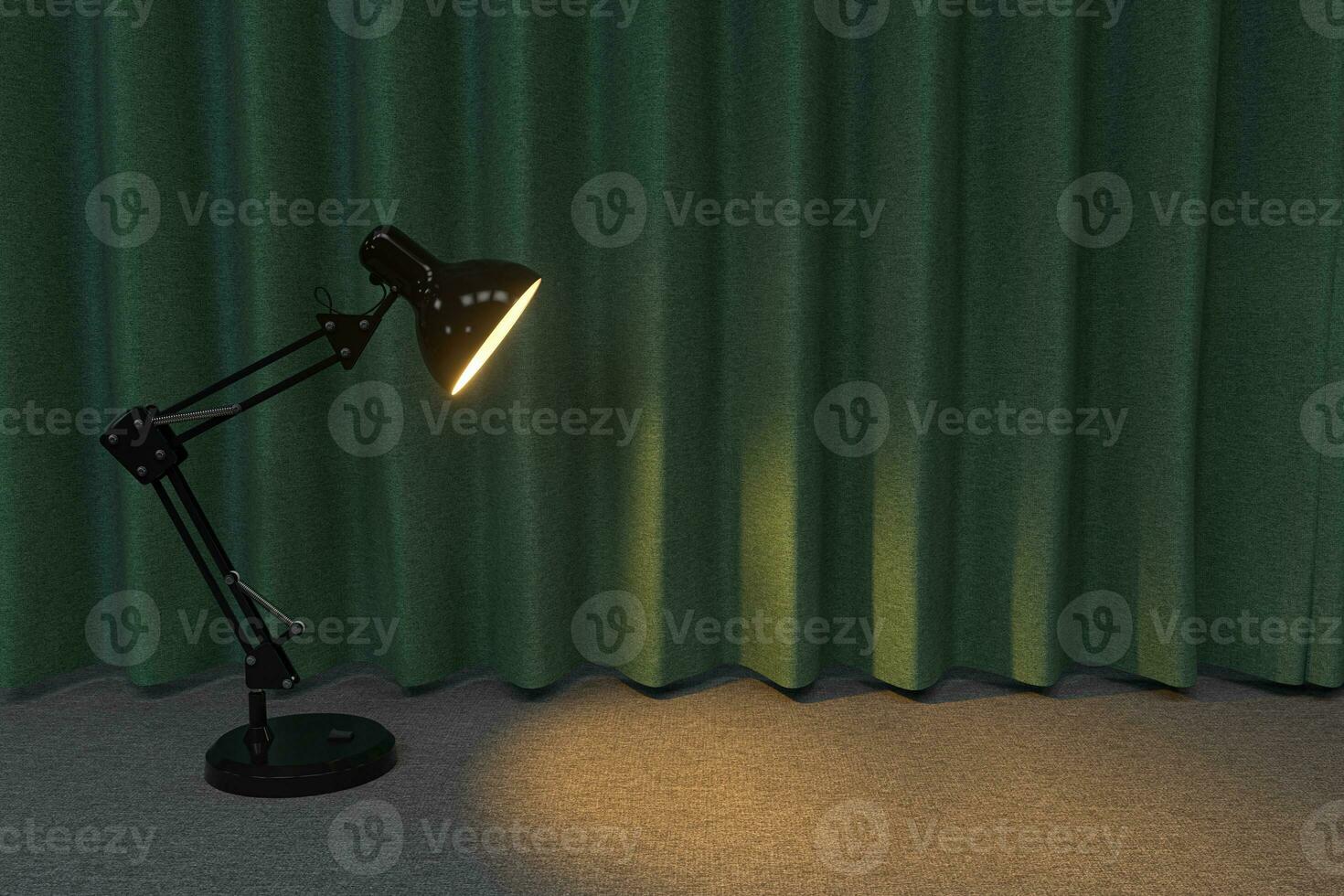 Decorative lamp with curtain and fabric floor background, 3d rendering. photo
