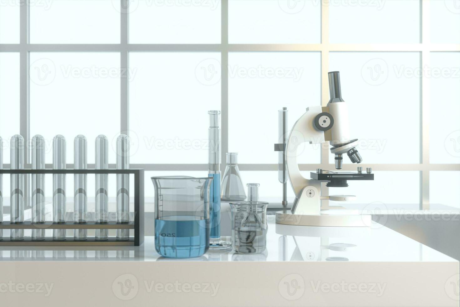 experimental aparato con un vacío laboratorio, blanco fondo, 3d representación. foto