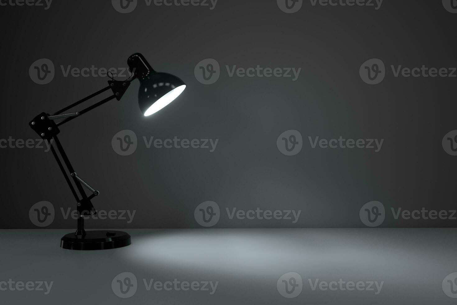 Black decorative lamps with empty desk background, 3d rendering. photo