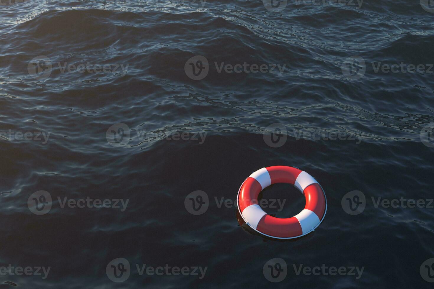 Life buoy on the ocean surface, 3d rendering. photo