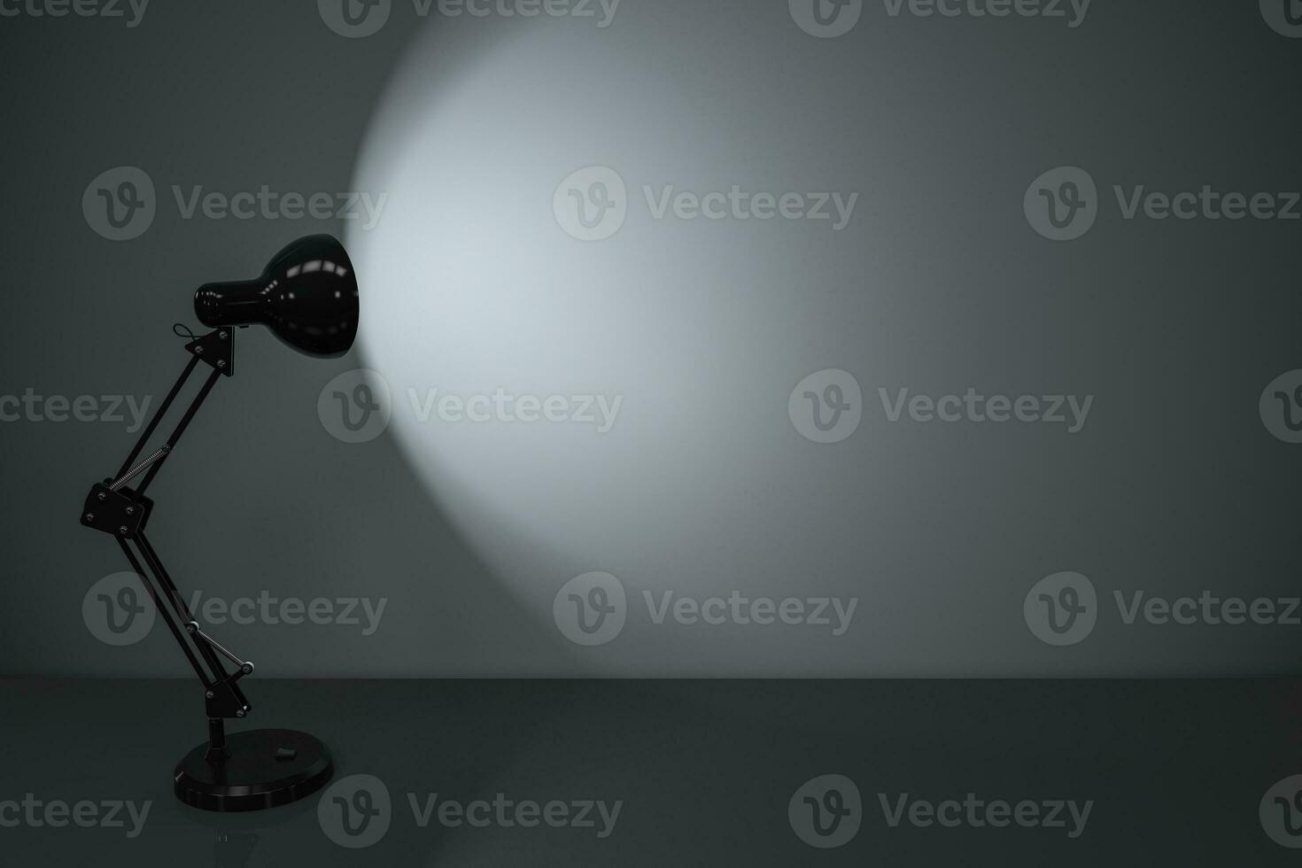 Black decorative lamps with empty desk background, 3d rendering. photo