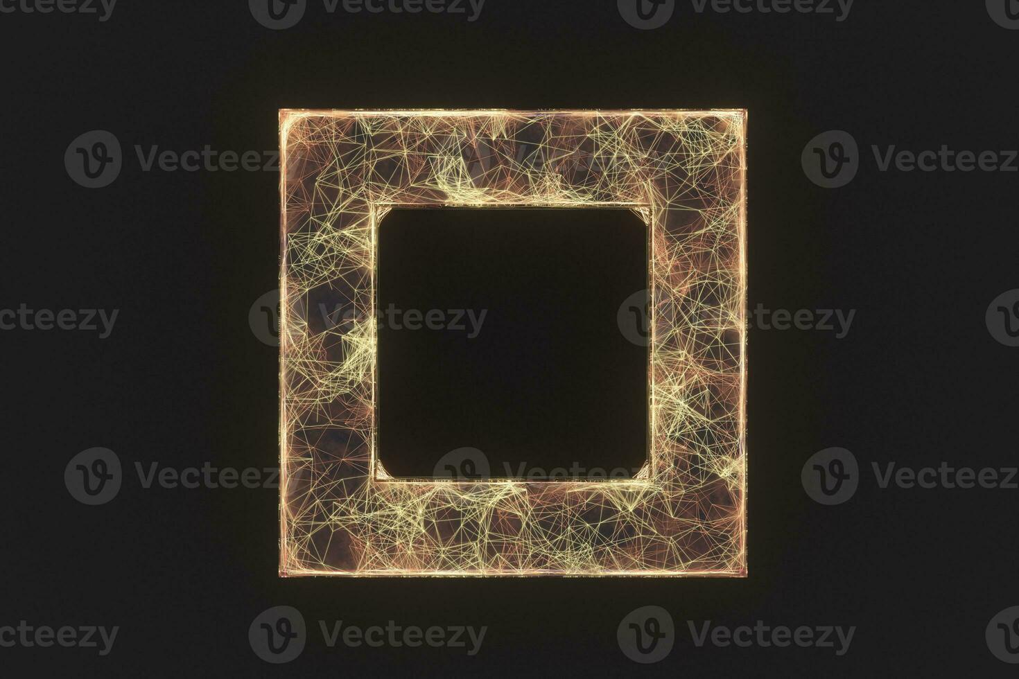 Golden abstract lines and crystals with black background, 3d rendering. photo