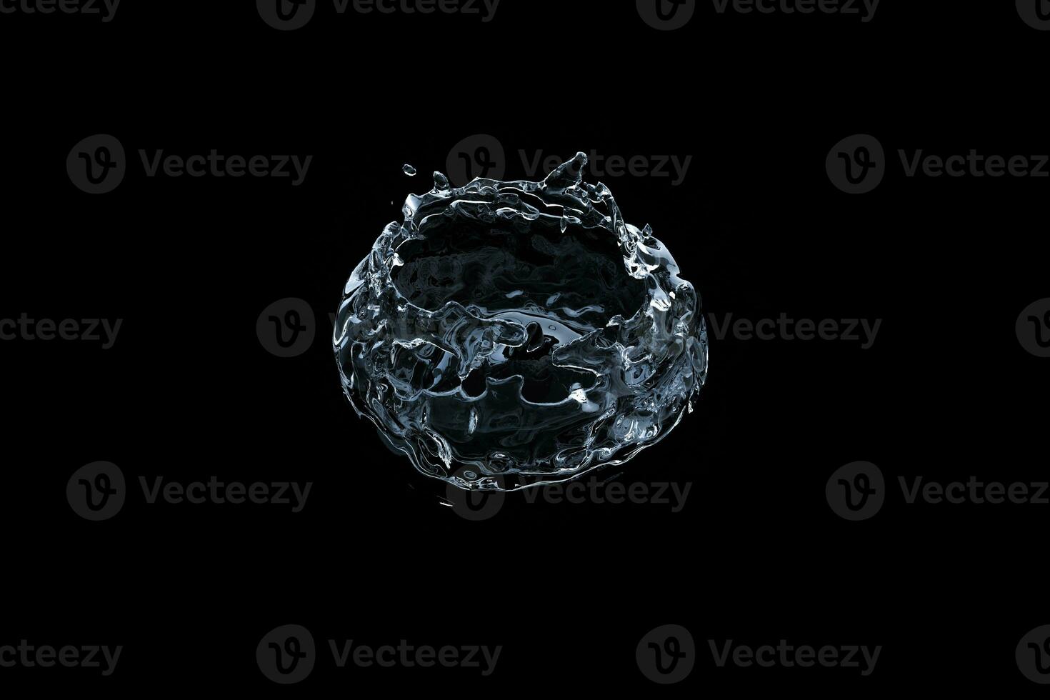 Splashing water with black background, 3d rendering. photo