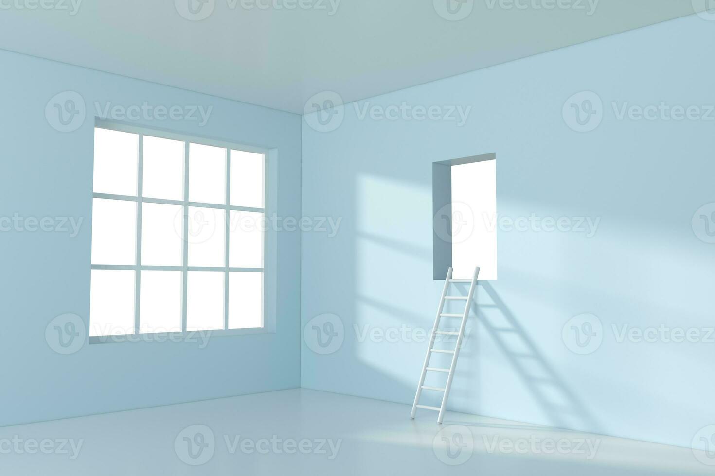 Conceptual room with a ladder lead to outside, 3d rendering. photo
