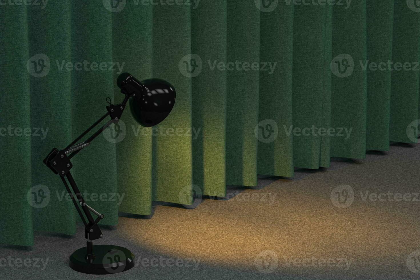 Decorative lamp with curtain and fabric floor background, 3d rendering. photo