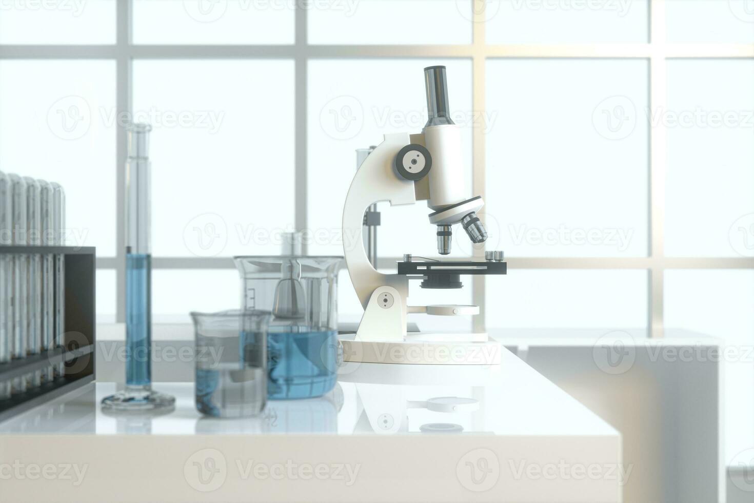 experimental aparato con un vacío laboratorio, blanco fondo, 3d representación. foto