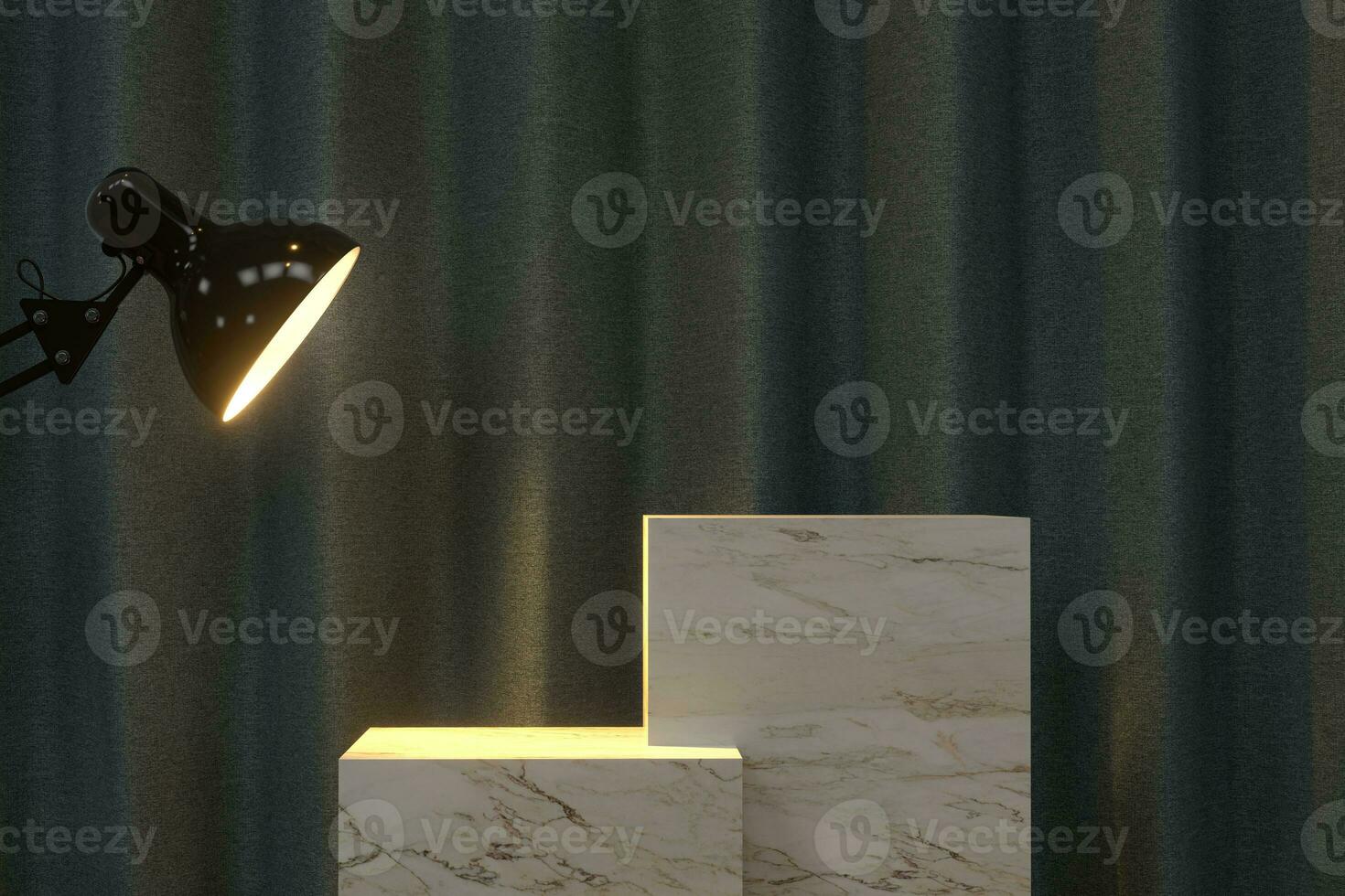 Empty still life podium with fabric curtain background, 3d rendering. photo