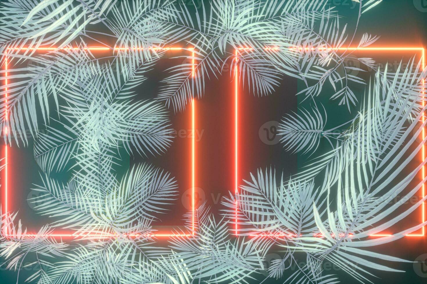 Plants and neon with dark background,3d rendering. photo