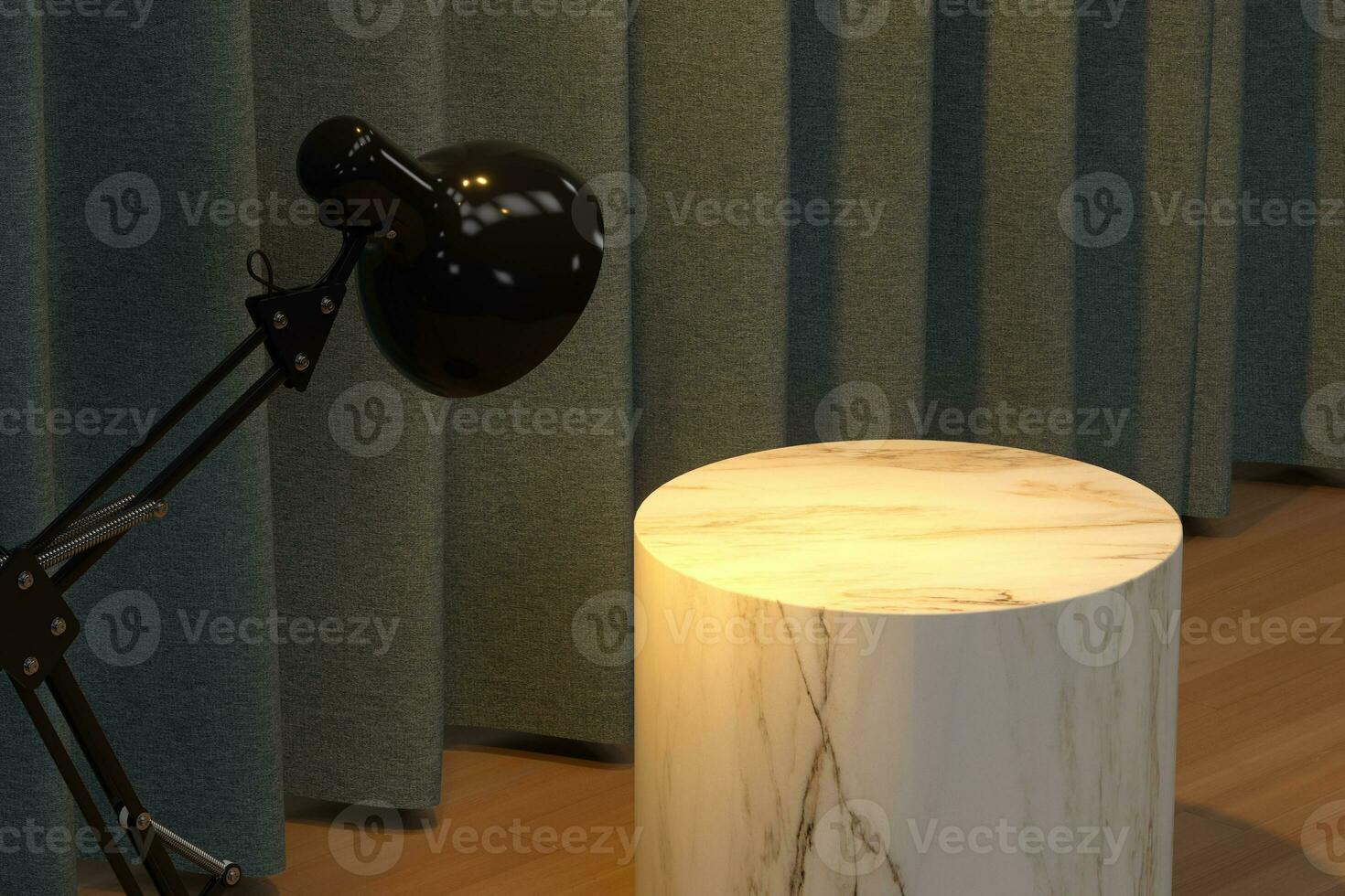 Empty still life podium with fabric curtain background, 3d rendering. photo