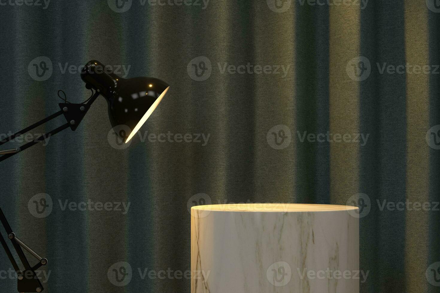 Empty still life podium with fabric curtain background, 3d rendering. photo