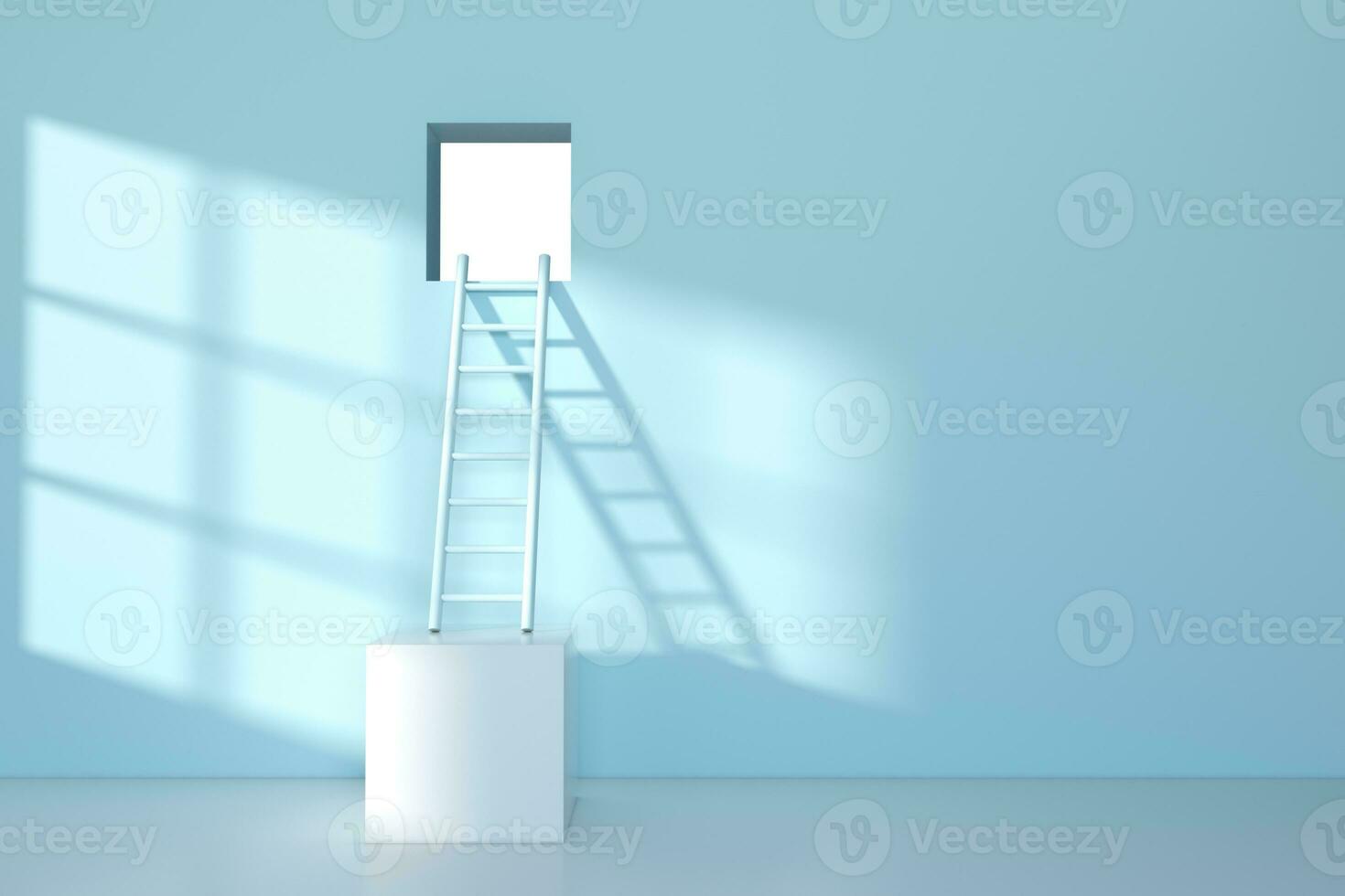 Conceptual room with a ladder lead to outside, 3d rendering. photo