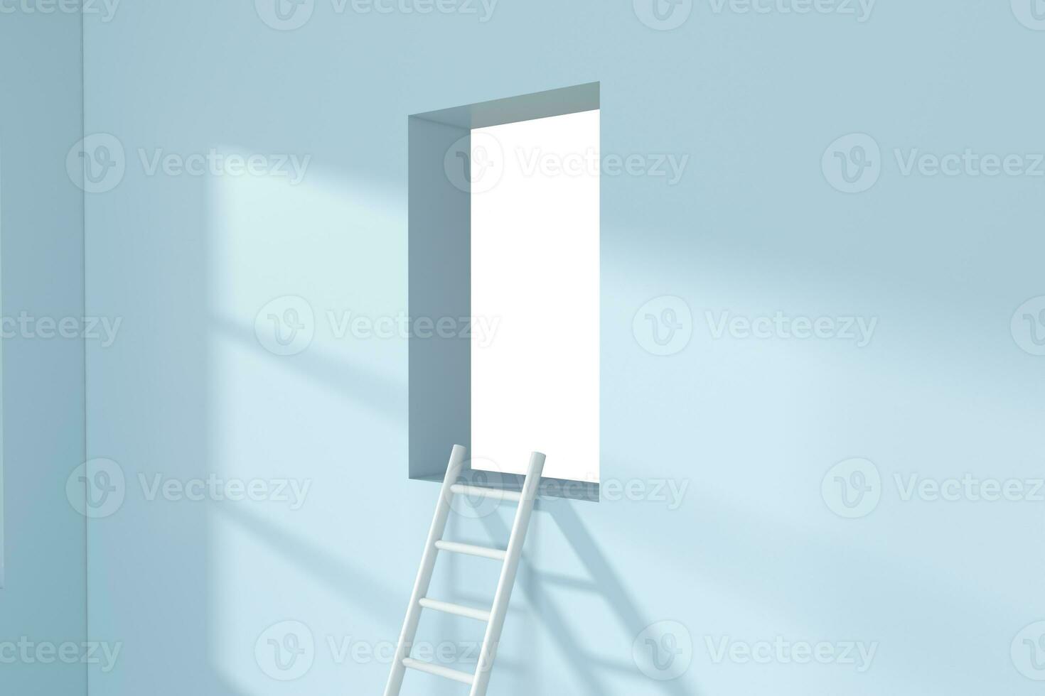 Conceptual room with a ladder lead to outside, 3d rendering. photo