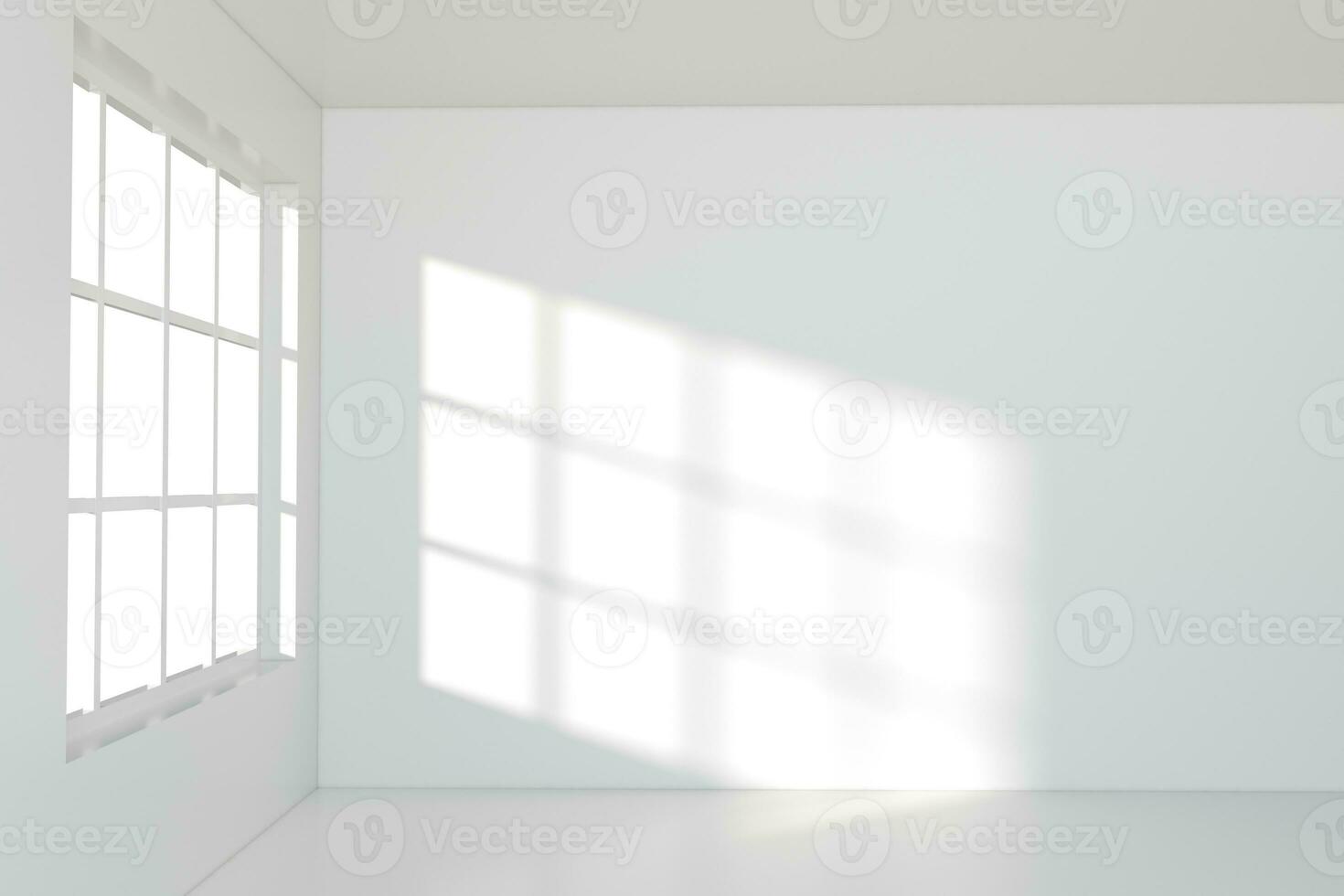 White empty room with sunlight come from the window, 3d rendering. photo