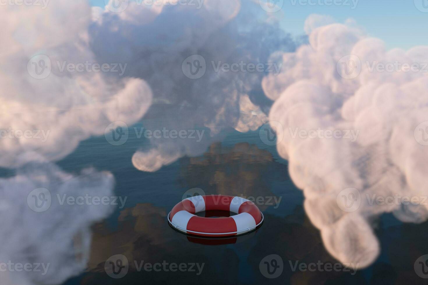 Life buoy on the ocean surface, 3d rendering. photo