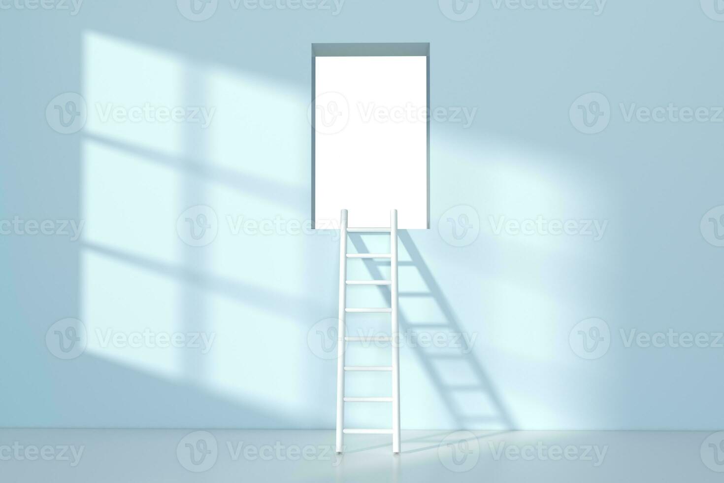 Conceptual room with a ladder lead to outside, 3d rendering. photo