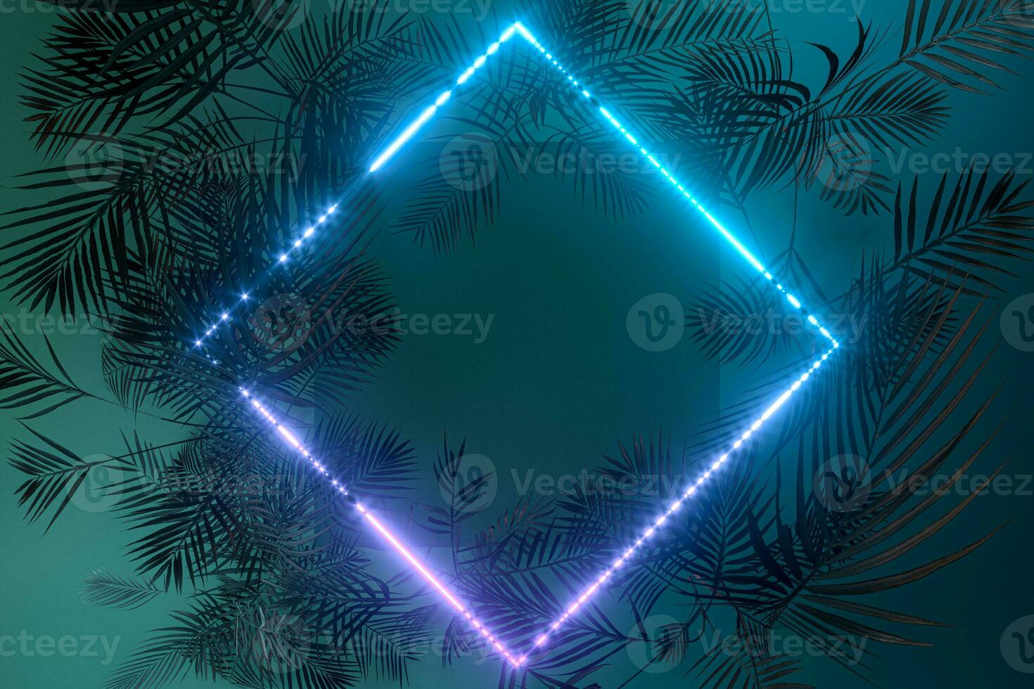 Plants and neon with dark background,3d rendering. photo