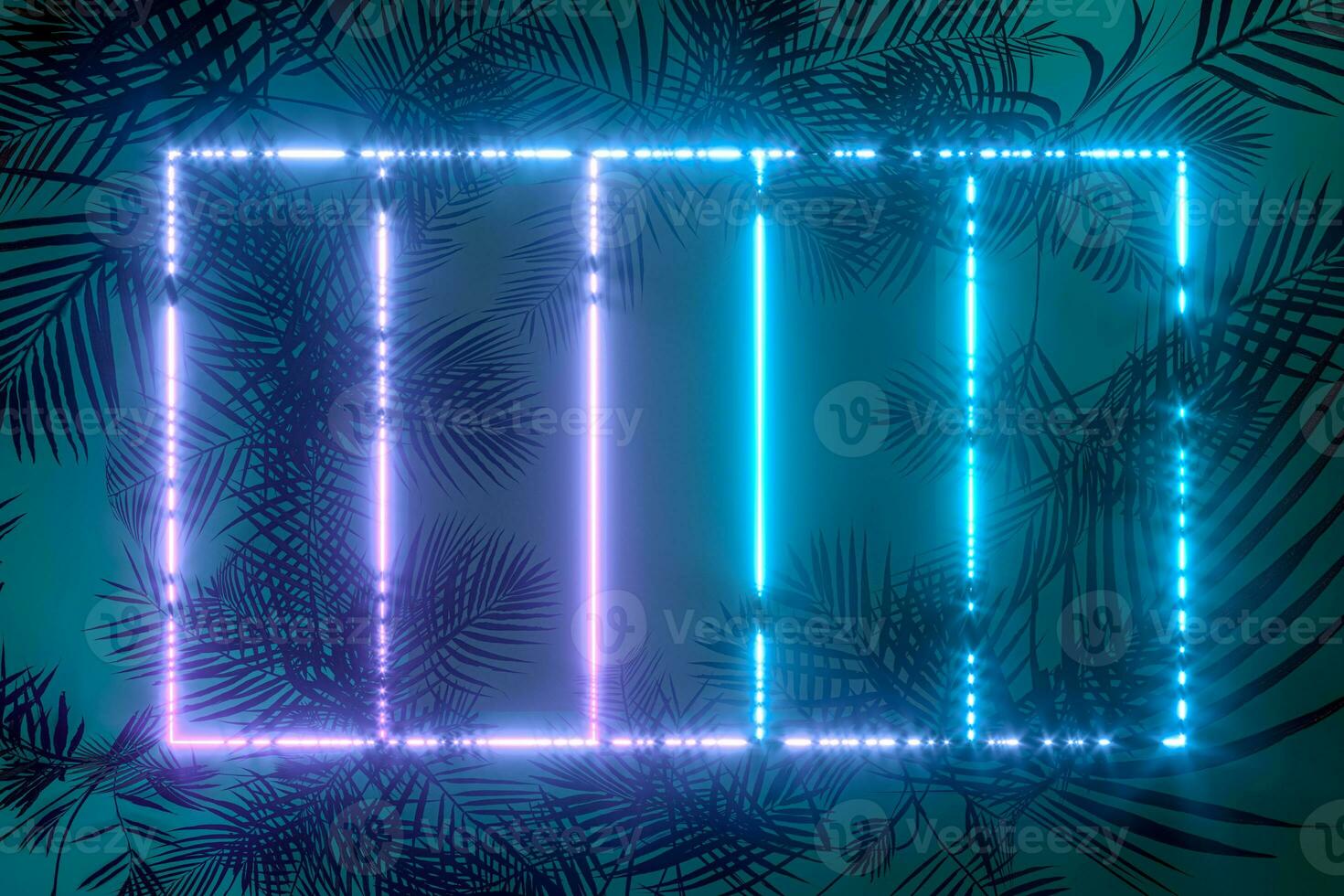 Plants and neon with dark background,3d rendering. photo