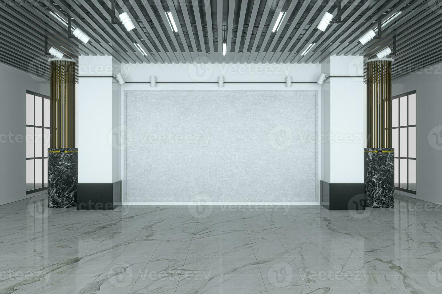 White empty room in the large showroom, 3d rendering. photo