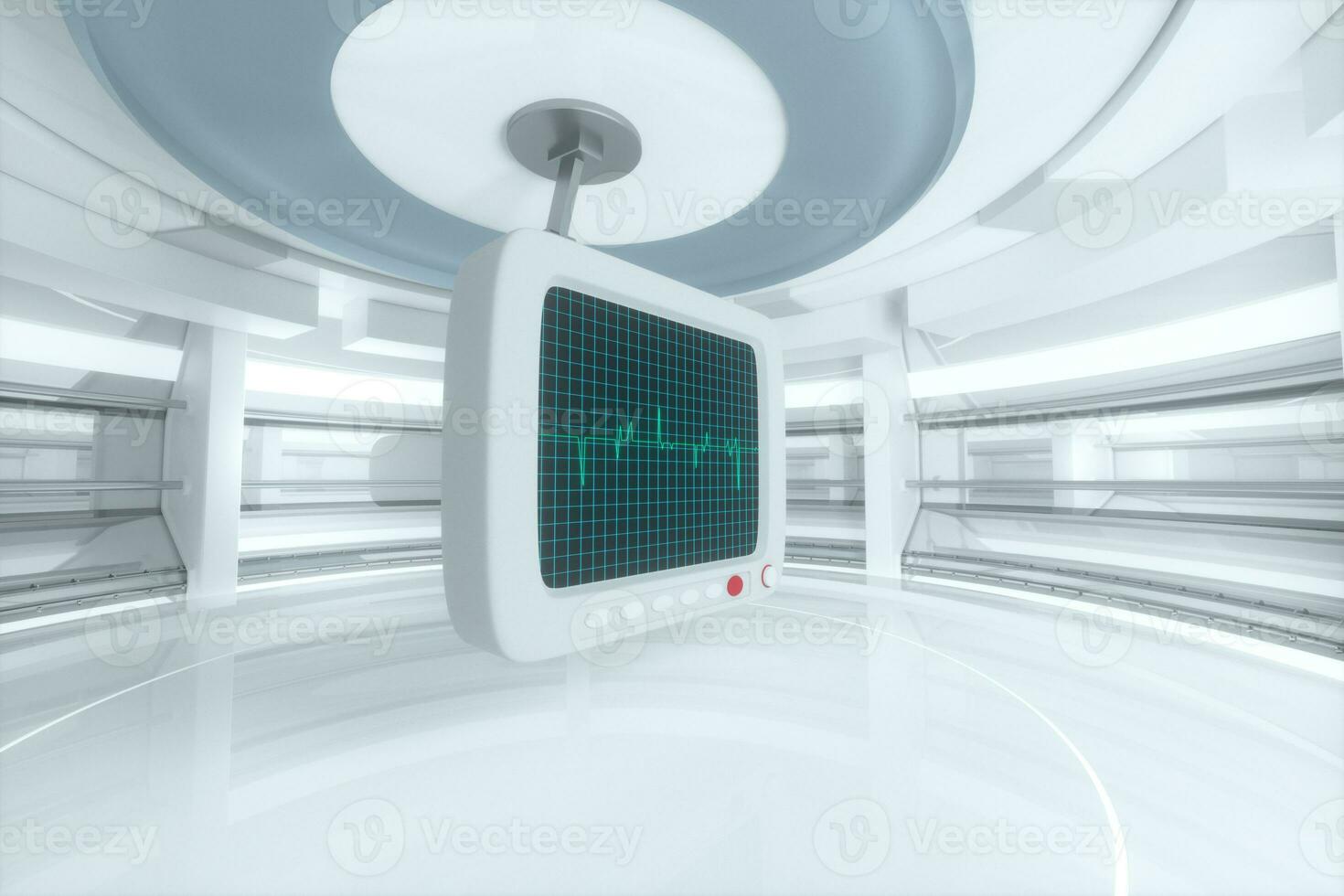 Glowing digital heartbeat line reflecting on the monitor, 3d rendering. photo
