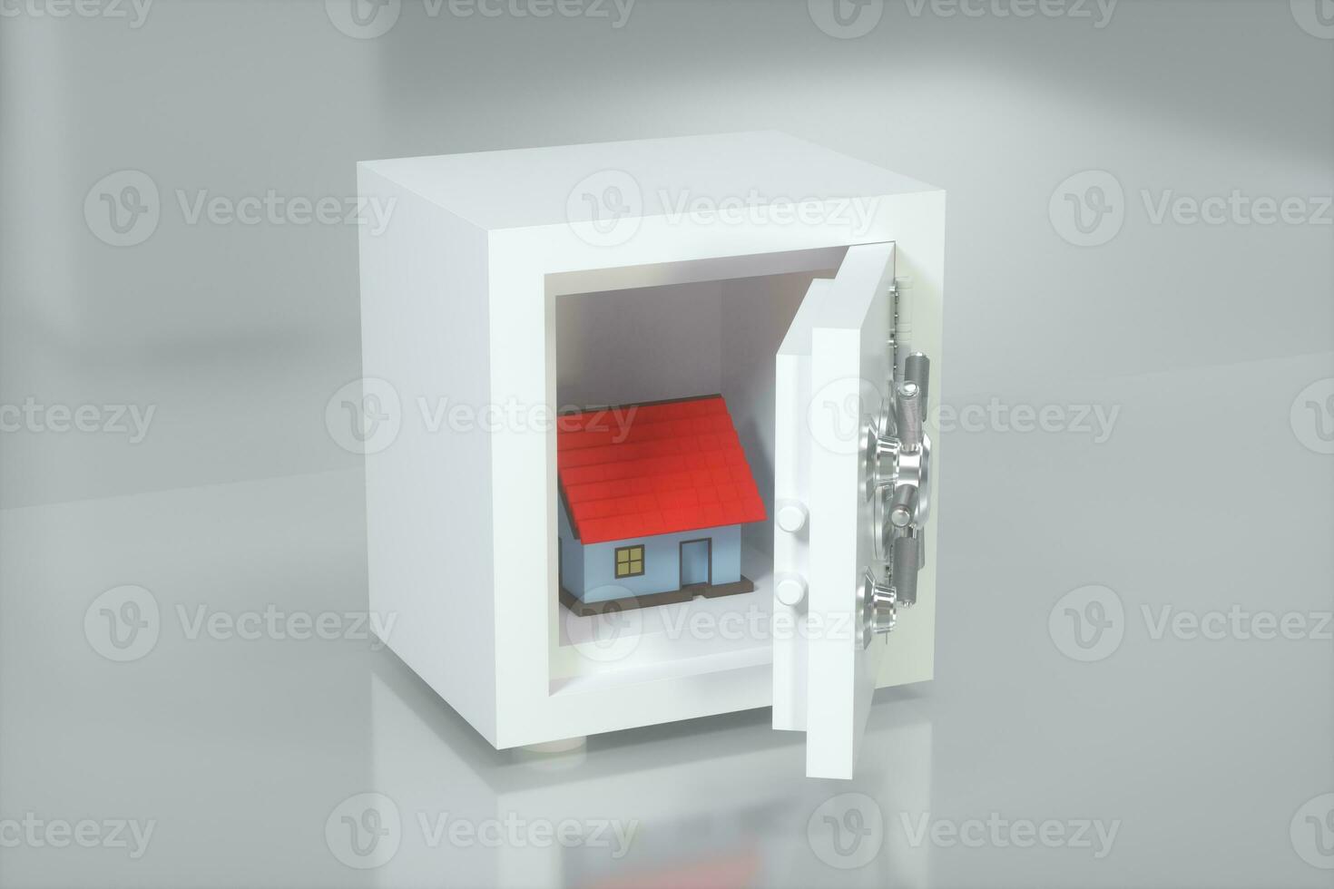 The small house model in the safe box, 3d rendering. photo