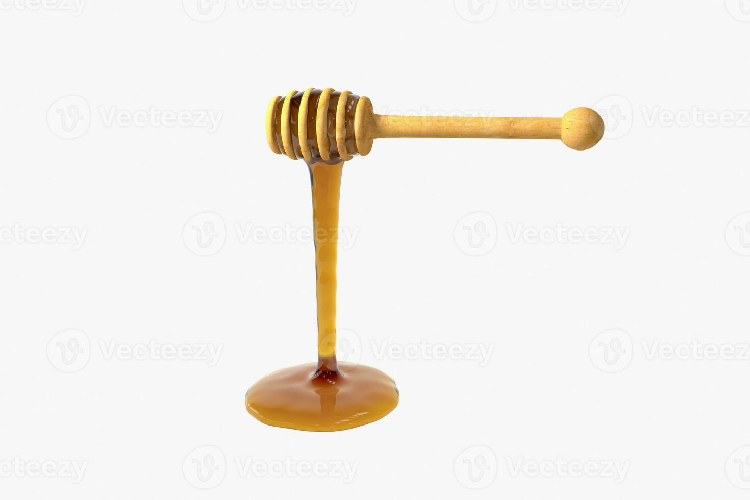 Golden honey drop from honey dipper, 3d rendering. photo