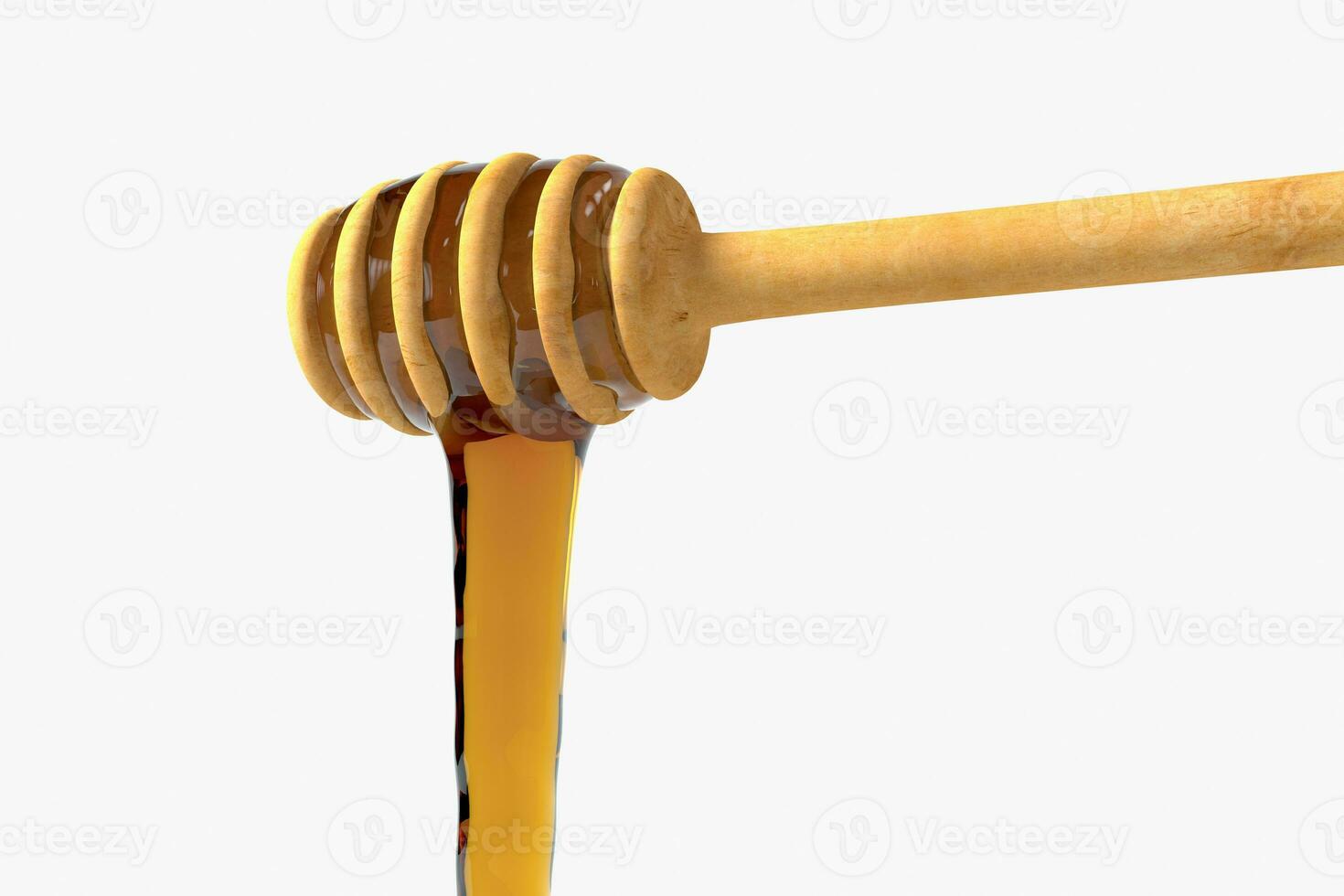 Golden honey drop from honey dipper, 3d rendering. photo