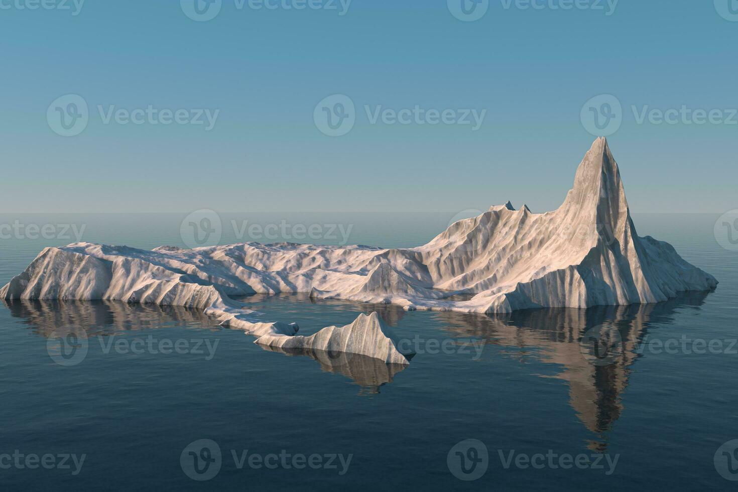 An island of snow mountain on the sea, 3d rendering. photo