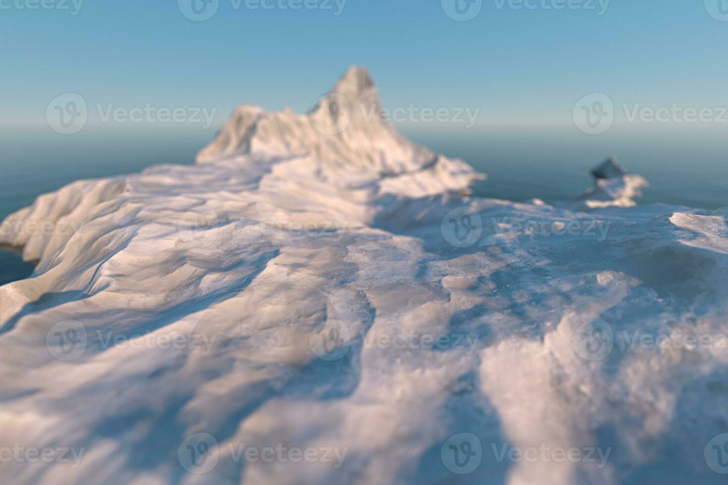 An island of snow mountain on the sea, 3d rendering. photo