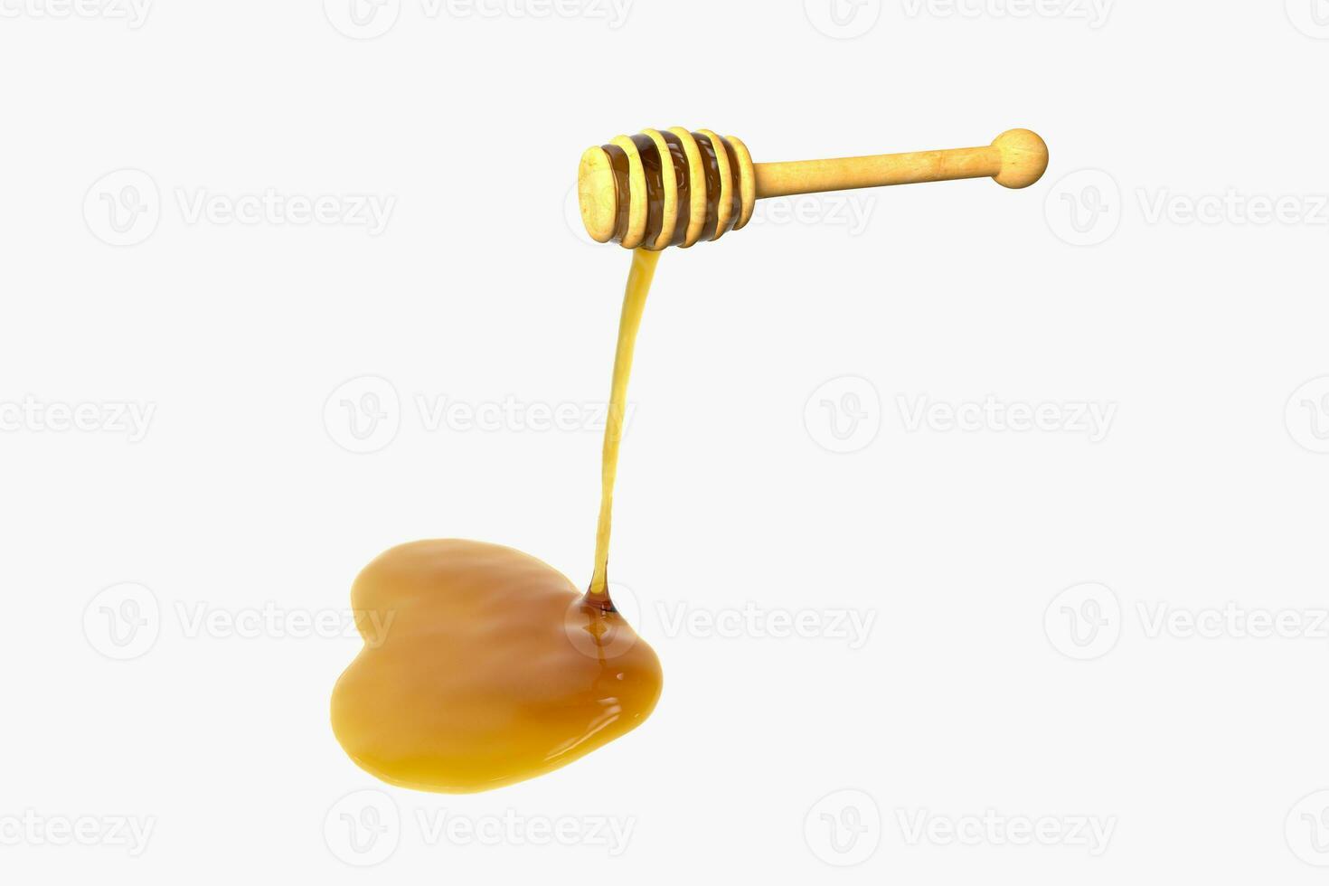 Golden honey drop from honey dipper, 3d rendering. photo