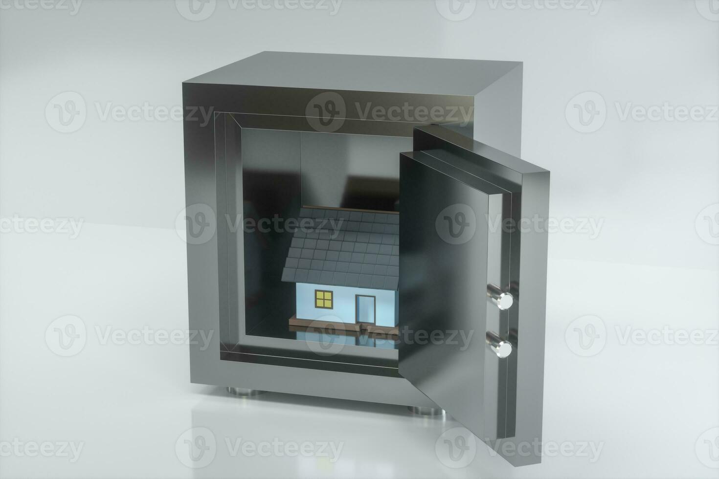 The small house model in the safe box, 3d rendering. photo