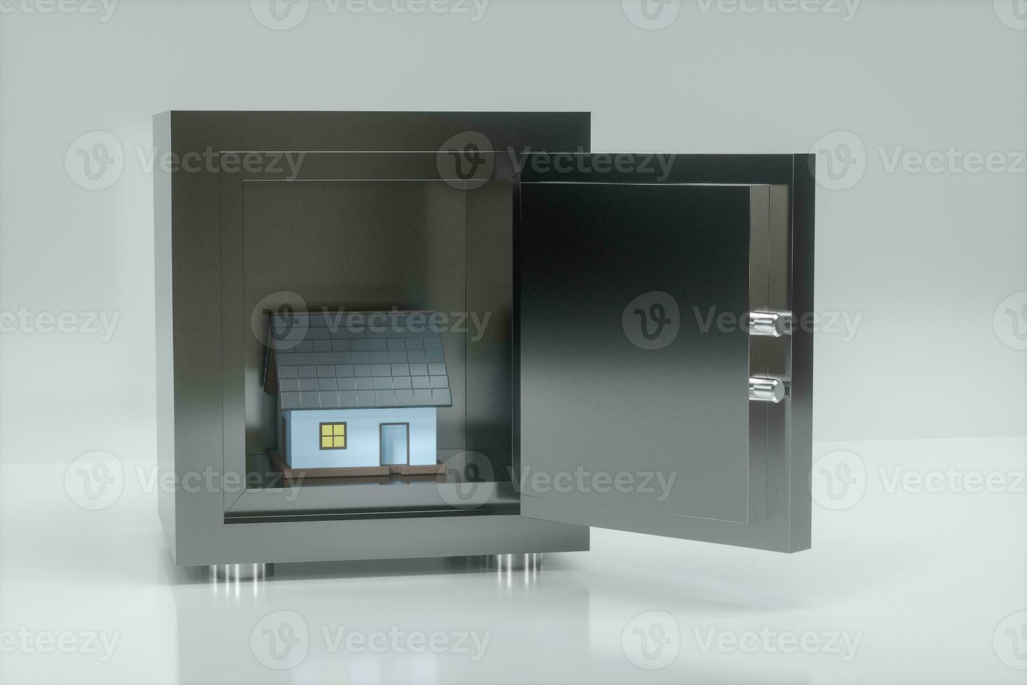 The small house model in the safe box, 3d rendering. photo