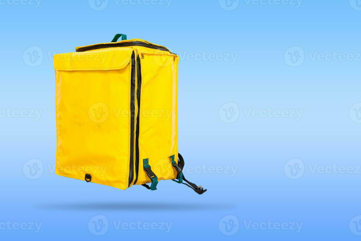 Yellow courier food delivery box bag backpack isolated photo