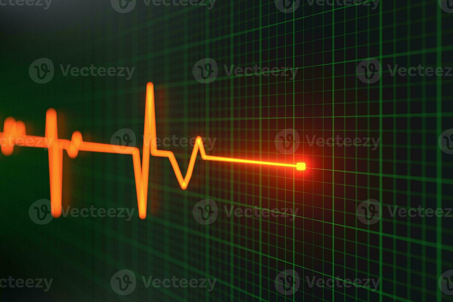 Glowing digital heartbeat line reflecting on the monitor, 3d rendering. photo