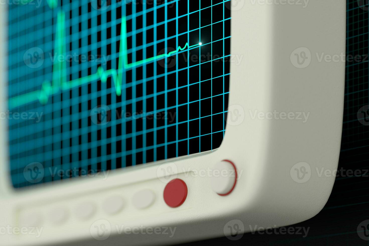 Glowing digital heartbeat line reflecting on the monitor, 3d rendering. photo