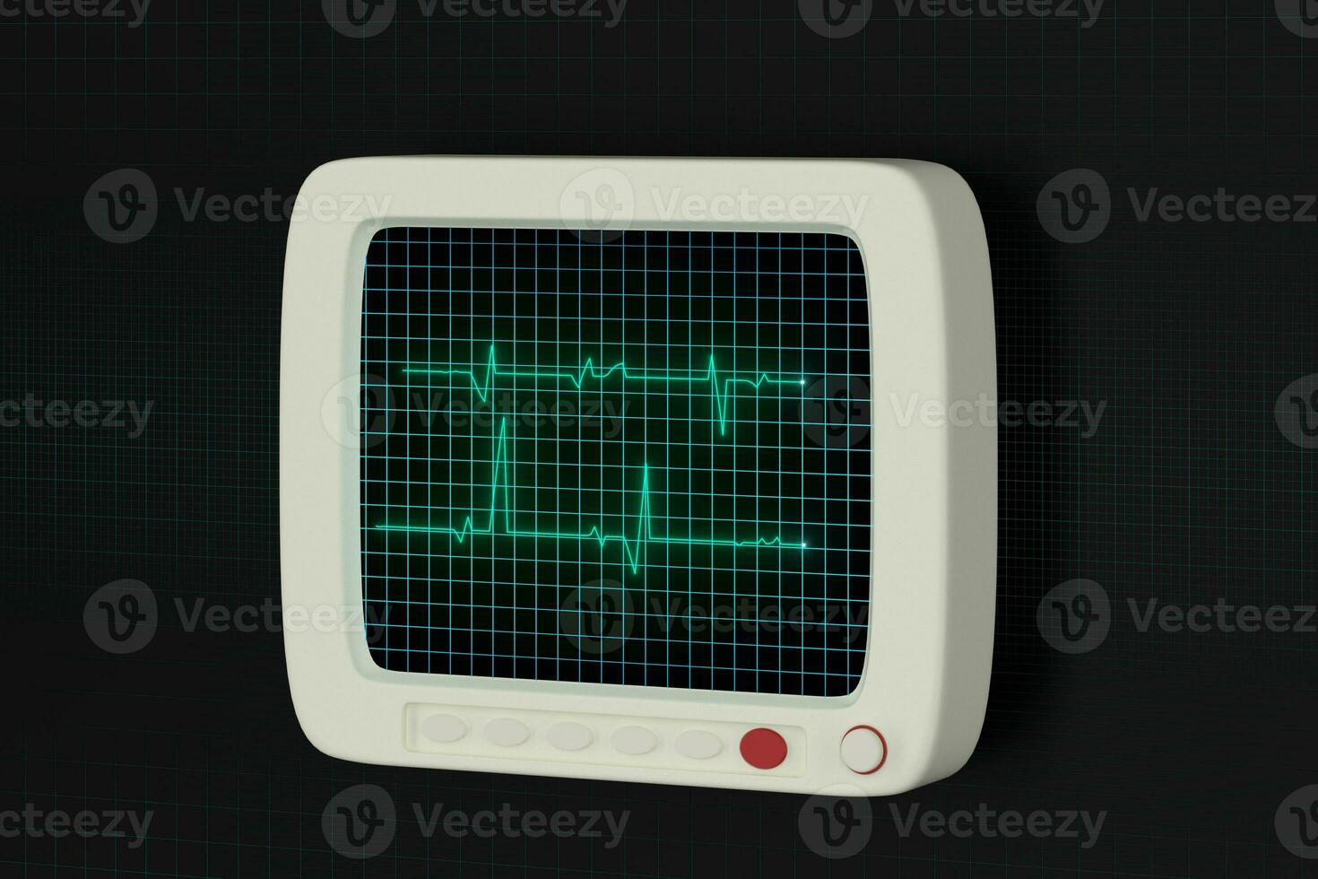 Glowing digital heartbeat line reflecting on the monitor, 3d rendering. photo