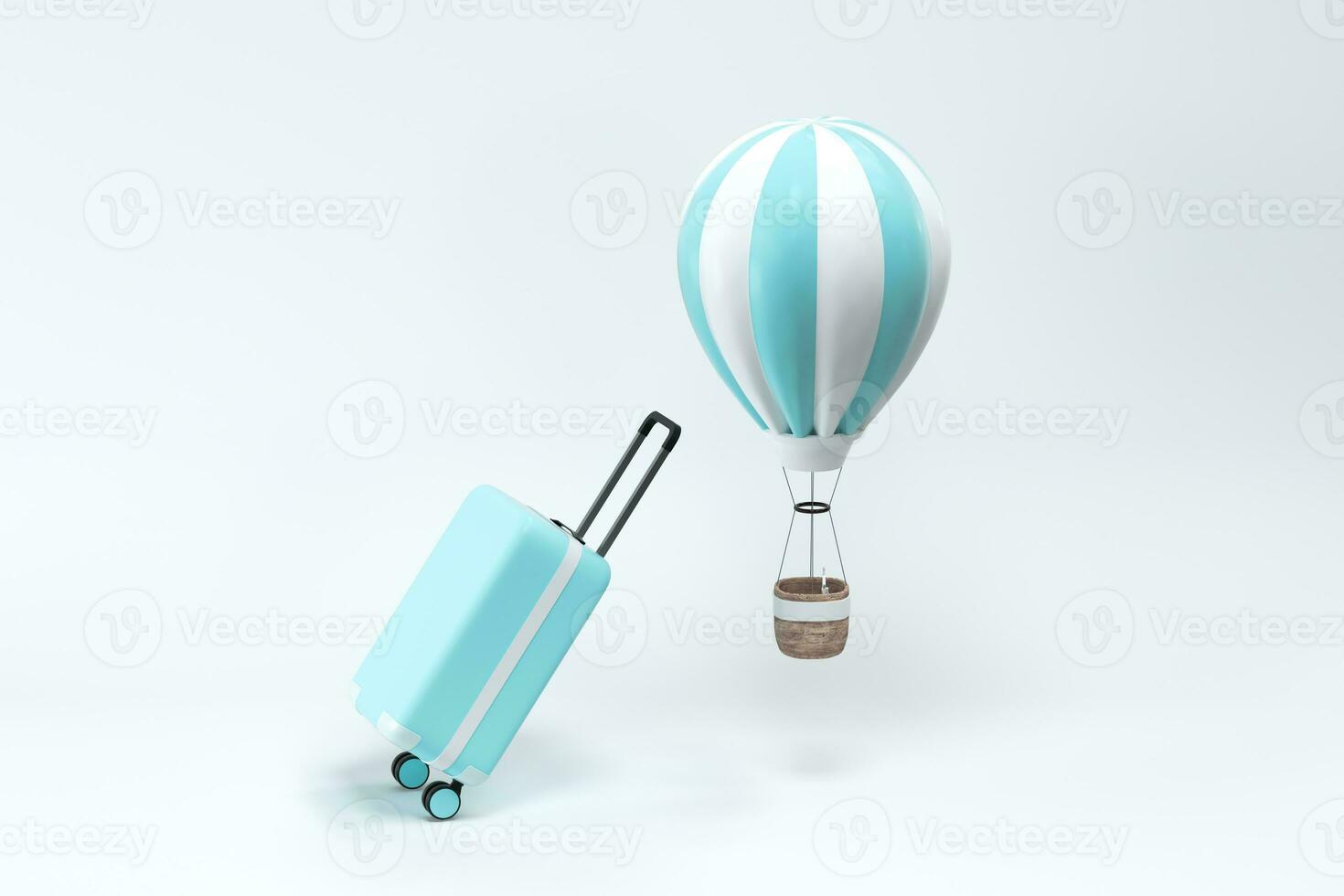 Luggage and hot air balloon with white background, 3d rendering. photo