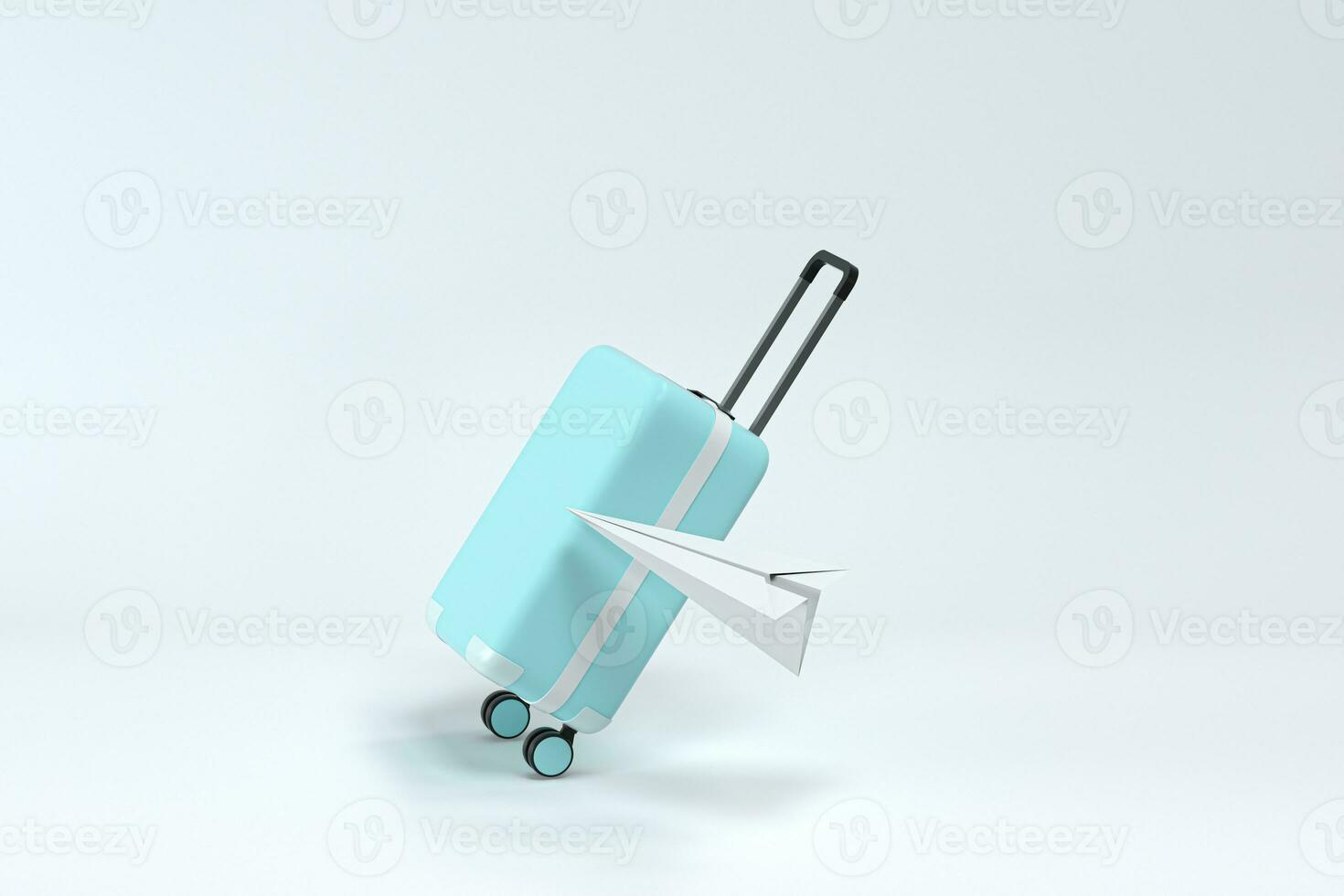 Luggage and paper airplane with white background, 3d rendering. photo